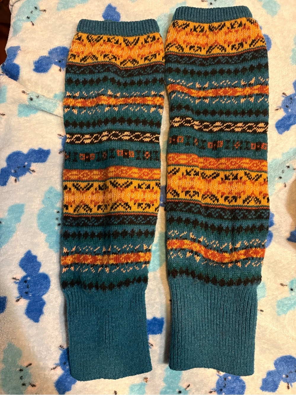 Teal & Mustard Fair Isle Knit Leg Warmers